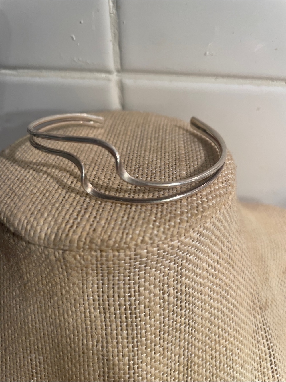 Vintage Sterling Silver Wave Open Cuff Bracelet